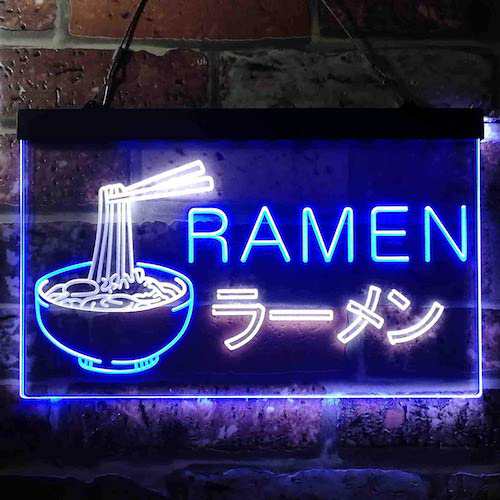 ラーメン屋さんネオンサイン ホワイト＆ブルー ディスプレイ LED 約30cm×約20cm（12 x 8インチ） LED Neon Sign