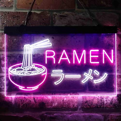 ラーメン屋さんネオンサイン ホワイト＆パープル ディスプレイ LED 約30cm×約20cm（12 x 8インチ） LED Neon Sign 19,003円