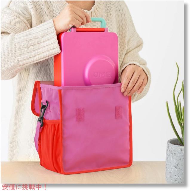 オミー Omie オミートート OmieBox用 ランチバッグ [ピンク] ストラップ＆水筒用ポケット付き 折りたたみ OmieTote Lunch Bag Pink_1
