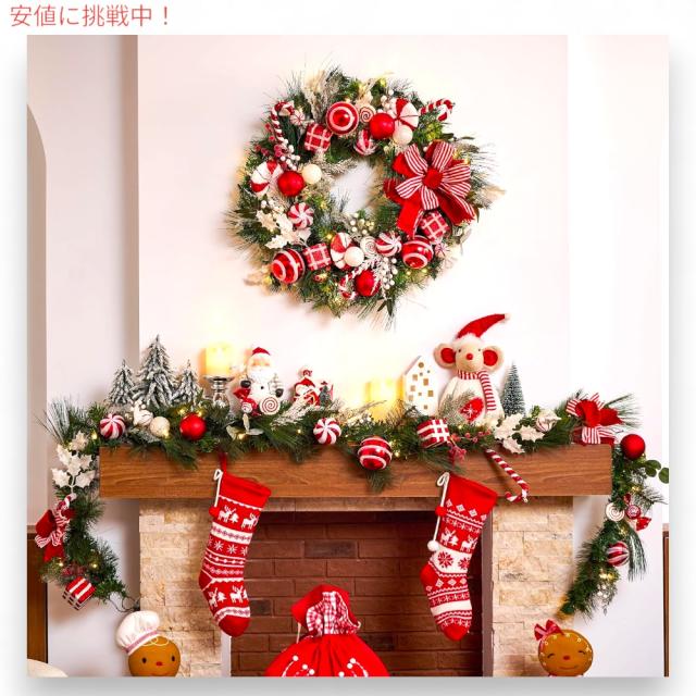Valery Madelyn クリスマスリース ライト付き 30インチ 約76cm クリスマス リース 飾り Pre-Lit Christmas Wreath_1