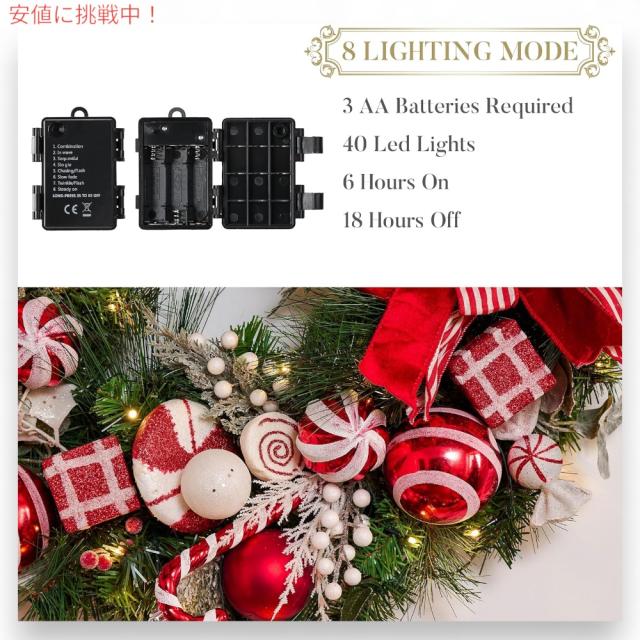 Valery Madelyn クリスマスリース ライト付き 30インチ 約76cm クリスマス リース 飾り Pre-Lit Christmas Wreath_3