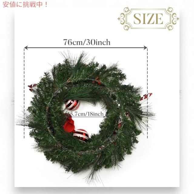 Valery Madelyn クリスマスリース ライト付き 30インチ 約76cm クリスマス リース 飾り Pre-Lit Christmas Wreath_5