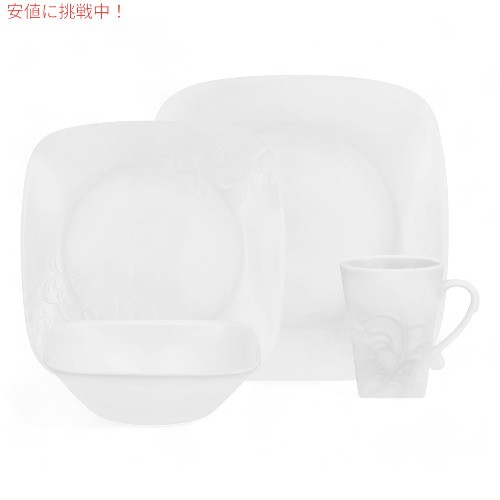 [16個セット・4人分] コレール ガラス食器 チェリッシュ ディナーセット エンボス加工 [白] Corelle 16-Piece Vitrelle Glass Cherish Di