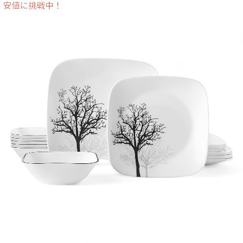 [18個セット・6人分] コレール ガラス食器 ティンバーシャドウズ お皿 ボウル ディナーセット [白] Corelle 18-Piece Vitrelle Glass Timber Dinner Setの通販は