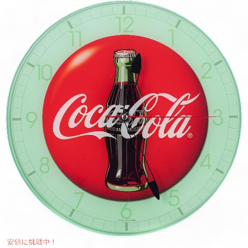 Mark Feldstein &amp; Associates マークフェルドステイン＆アソシエイト コカ・コーラ ボトル ラウンド レッド ボタン ロゴ 12 x 12 ガラス ウォール クロック