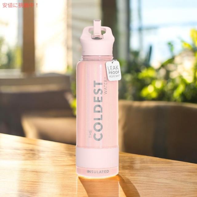 The Coldest Water 真空断熱ウォーターボトル ストロー付きキャップ 保冷保温 ステンレス製 フォーエバーピンクグリッター 40oz (1.18L) Insulated Bottle w/ Straw Lid_3