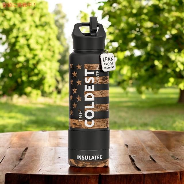 The Coldest Water 真空断熱ウォーターボトル ストロー付きキャップ 保冷保温 ステンレス製 カモフラージュフラッグ 40oz (1.18L) Insulated Bottle w/ Straw Lid_2