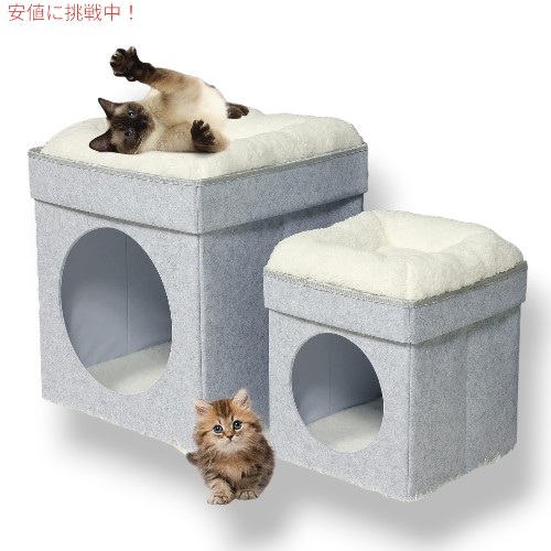 キャットハウス キューブ 取り外し可能なソフトスリーピングベッド付き
