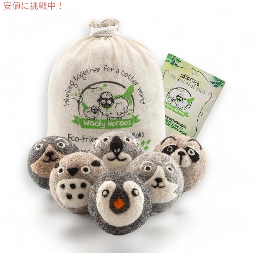 Wooly Heroes ウーリーヒーローズドライヤー ボール オーガニック 6個 Dryer Balls [1000回分使えて持続可能、環境に優しい] ペンギンと仲間たち