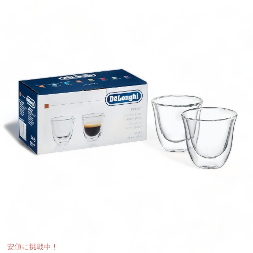 デロンギ ダブルウォール サーモエスプレッソグラス、2個セット、レギュラーサイズ、クリア、90ミリリットル