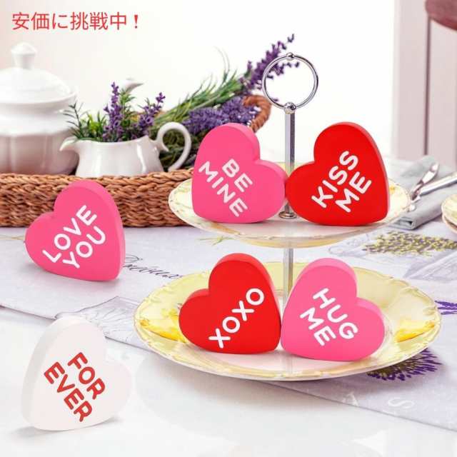 AinDen 小さなハート型 バレンタインデー 木製サイン 装飾 6個入り Small Heart Shaped Valentines Day Wooden Sign Decorations 6pcsの通販は
