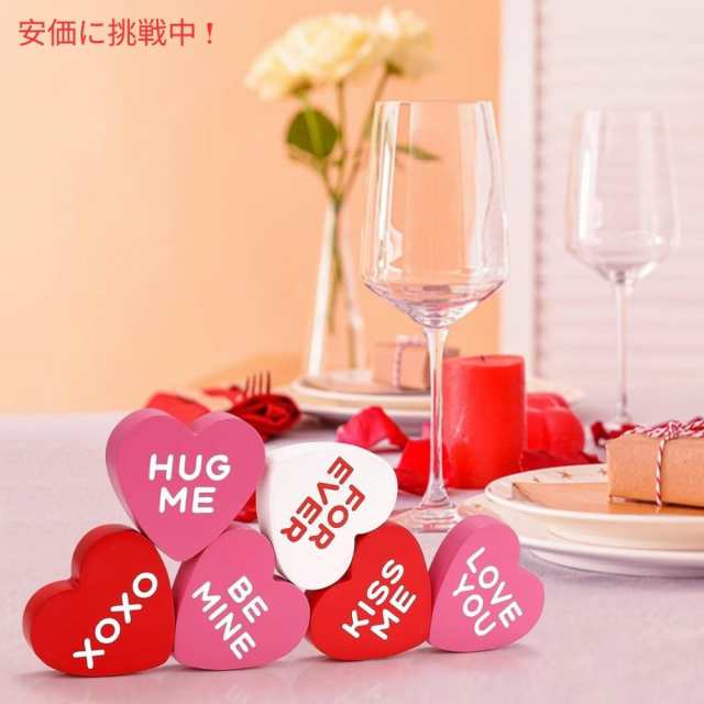 AinDen 小さなハート型 バレンタインデー 木製サイン 装飾 6個入り Small Heart Shaped Valentines Day Wooden Sign Decorations 6pcsの通販は