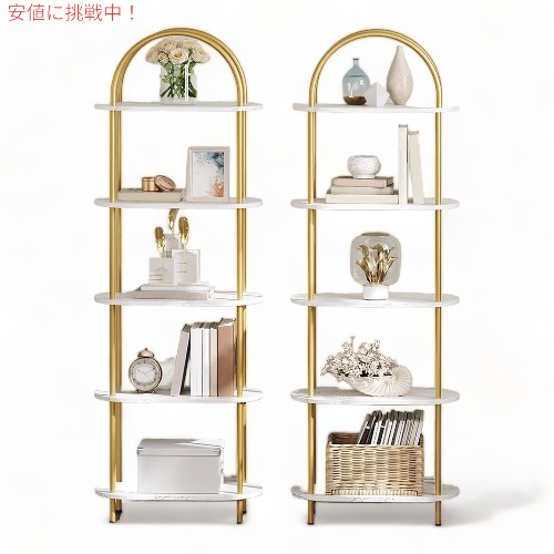 ブックシェルフ 本棚 5段 ストレージオーガナイザー オープン収納棚 インテリア HOOBRO ホーブロ 5 Tier Open Bookshelf, Modern Arched Bookcase_1