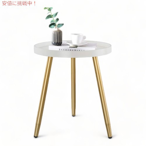 ラウンドサイドテーブル 木製トレイテーブル 金属製三脚スタンド付き Round Side Table with Wooden Tray