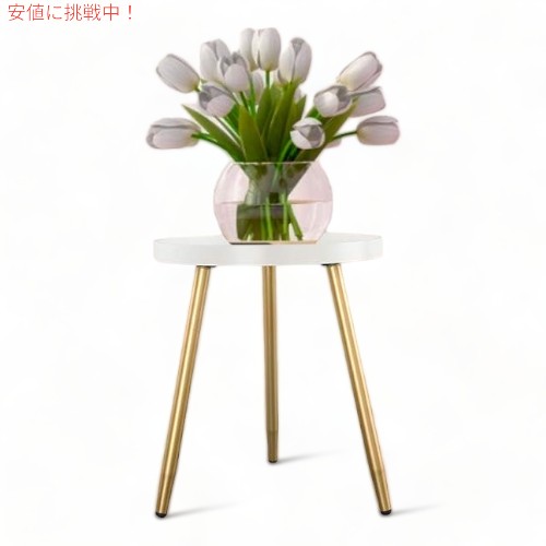 ラウンドサイドテーブル 木製トレイテーブル 金属製三脚スタンド付き Round Side Table with Wooden Tray_1