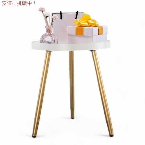 ラウンドサイドテーブル 木製トレイテーブル 金属製三脚スタンド付き Round Side Table with Wooden Tray_2