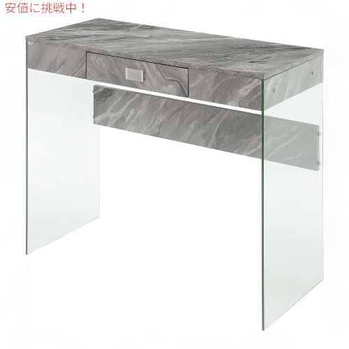 Convenience Concepts ソーホー 引き出し付き ガラス 36インチ デスク [グレー人工マーブル/ガラス] SoHo 1 Drawer Glass 36 inch Desk G