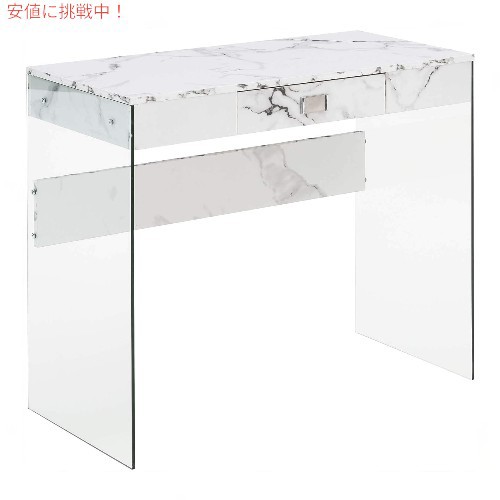 Convenience Concepts ソーホー 引き出し付き ガラス 36インチ デスク [ホワイト人工大理石/ガラス] SoHo 1 Drawer Glass 36 inch Desk W