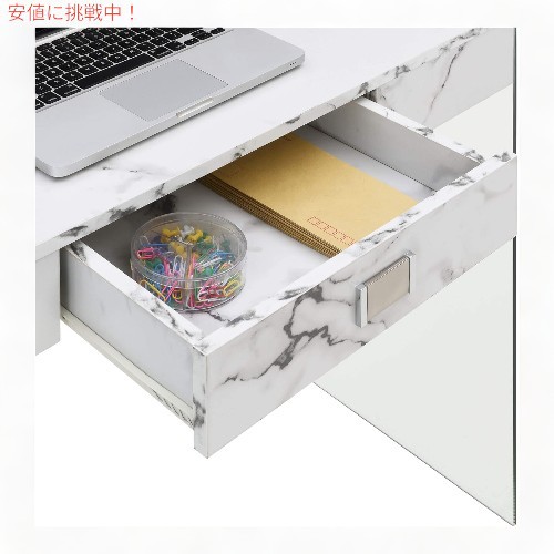 Convenience Concepts ソーホー 引き出し付き ガラス 36インチ デスク [ホワイト人工大理石/ガラス] SoHo 1 Drawer Glass 36 inch Desk W