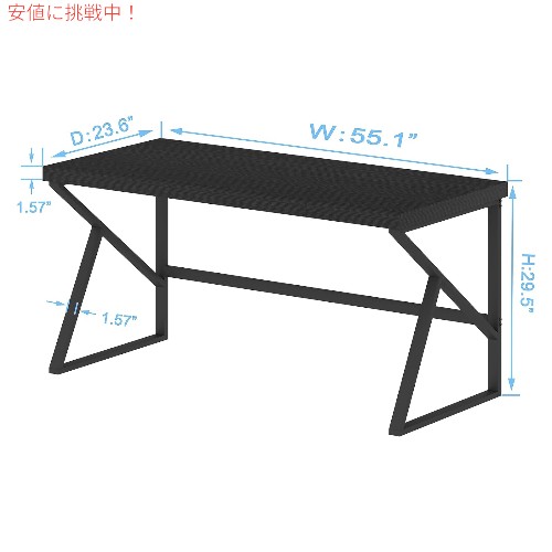 HSH モダン コンピューターデスク 55インチ [ブラックオーク] シンプル 金属 木製 テーブル Industrial Home Office Desk Metal and Wood Black Oak_1