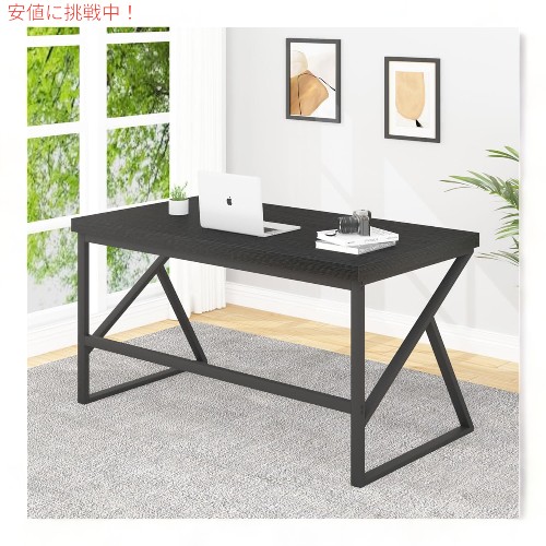 HSH モダン コンピューターデスク 55インチ [ブラックオーク] シンプル 金属 木製 テーブル Industrial Home Office Desk Metal and Wood Black Oak_3