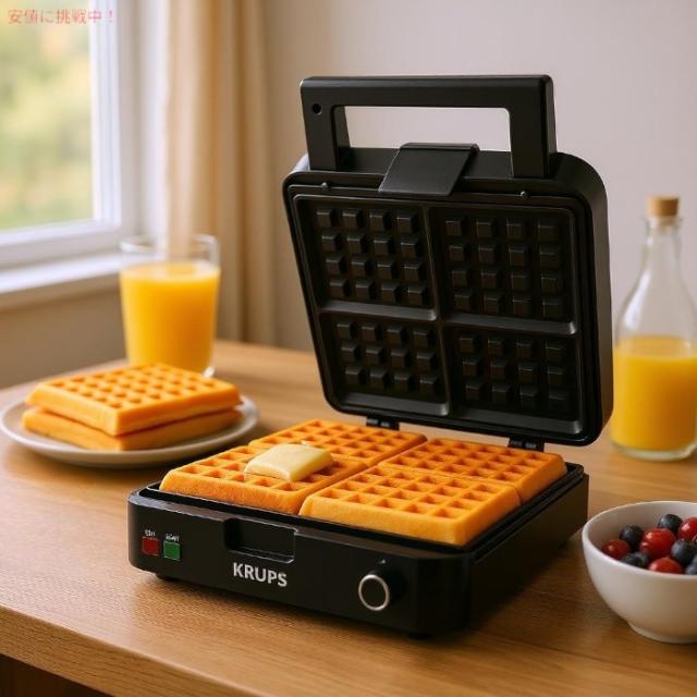KRUPS 電気 ワッフルメーカー 4枚焼き ステンレス製 ベルギーワッフル 8010000467 取り外し可能プレート KRUPS 電気 ワッフルメーカー 4枚焼き ステンレス製 ベルギーワッフル