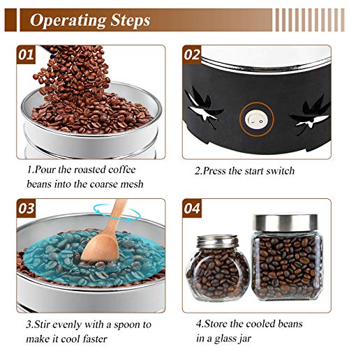 JIAWANSHUN 1.1lb コーヒー豆クーラー  チャフなし 家庭用コーヒー用 (110V, ブラック)