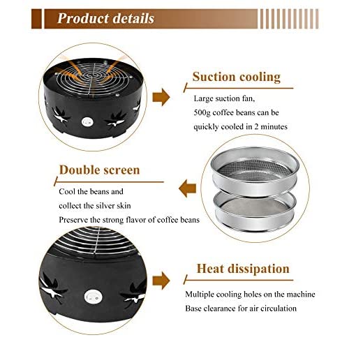 JIAWANSHUN 1.1lb コーヒー豆クーラー  チャフなし 家庭用コーヒー用 (110V, ブラック)