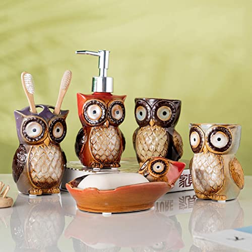 YYW セラミック バスルーム アクセサリー 5個セット ペイント フクロウ型 ウォッシングセット