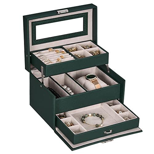 BEWIS ジュエリーボックス 3層 ジュエリーオーガナイザーボックス ジュエリーディスプレイ  グリーン SSH77G
