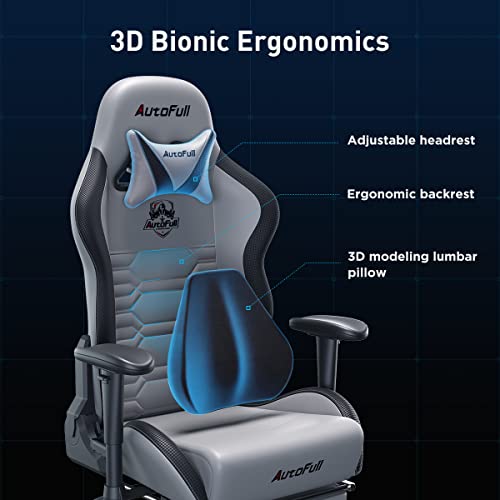 AutoFull ゲーミングチェア 人間工学に基づいたゲーマーチェア 3D バイオニックランバーサポート付き グレー_4