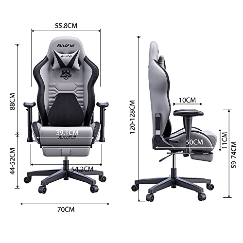 AutoFull ゲーミングチェア 人間工学に基づいたゲーマーチェア 3D バイオニックランバーサポート付き グレー_2