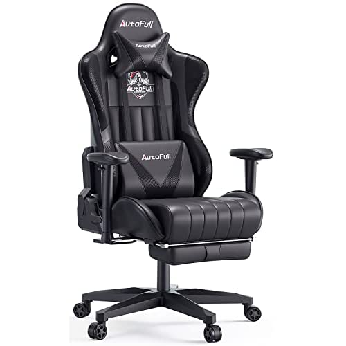 AutoFull ゲーミングチェア 5.1インチ シートクッション 人間工学に基づいたチェア ランバーサポート付き 格納式フットレスト付き ブラック