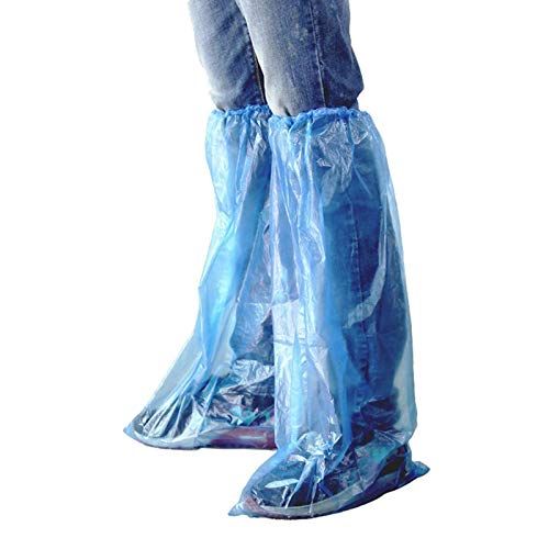 HUABEI使い捨て靴カバー青い雨靴とブーツカバープラスチック製の長い靴カバー （50パック）の通販は