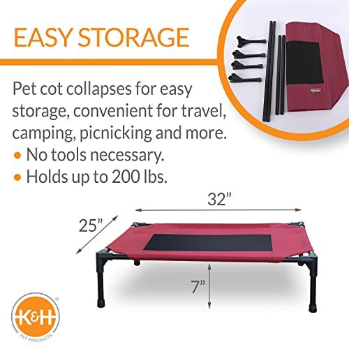 K＆Hペットプロダクトオリジナルペットコットエレベーテッドペットベッドレッド/ブラックミディアム25 X 32X7インチ_1