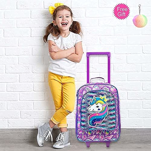 WZLVO 女の子用子供用旅行鞄、かわいいユニコーンローリングホイール