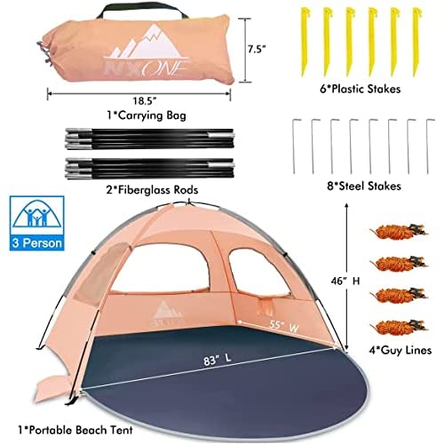 NXONE ビーチテントサンシェードシェルター、2 - 3人用 キャリーバッグ付属