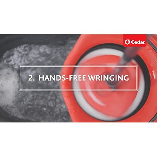 O-Cedar EasyWringマイクロファイバースピンモップ＆バケットフロアクリーニングシステム+ 2つの追加リフィル、赤/グレー_6