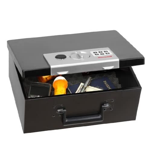 HONEYWELL 6108 デジタルロック付き耐火スチールセキュリティセーフボックス、0.26-キュービックフィート、ブラック_1