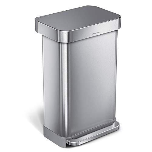 Simplehuman 45リットル/12ガロンリットルステップゴミ箱ソフトクローズ蓋付き、ブラッシュステンレススチール
