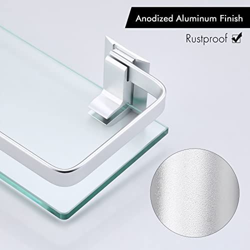 KES アルミ バスルーム ガラス棚 強化ガラス 長方形 1段 極厚 シルバー 壁掛け式 A4126A