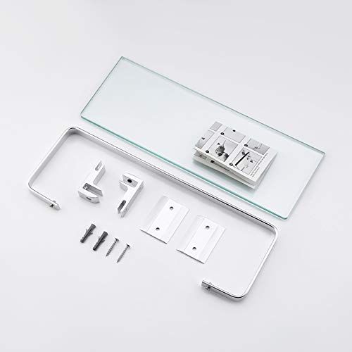 KES アルミ バスルーム ガラス棚 強化ガラス 長方形 1段 極厚 シルバー 壁掛け式 A4126A