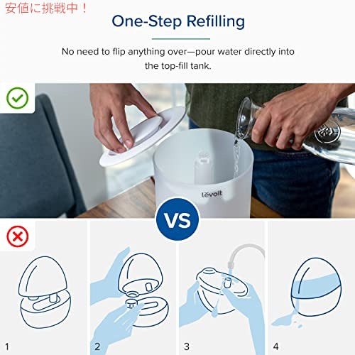 LEVOIT 超音波式 加湿器 ベッドルーム 広い部屋用 3L クールミスト 