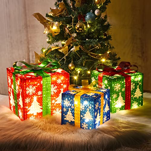 クリスマスの装飾用 クリスマスライト付きギフトボックス 3個セット クリスマスの飾り デコレーション Phreewill_1