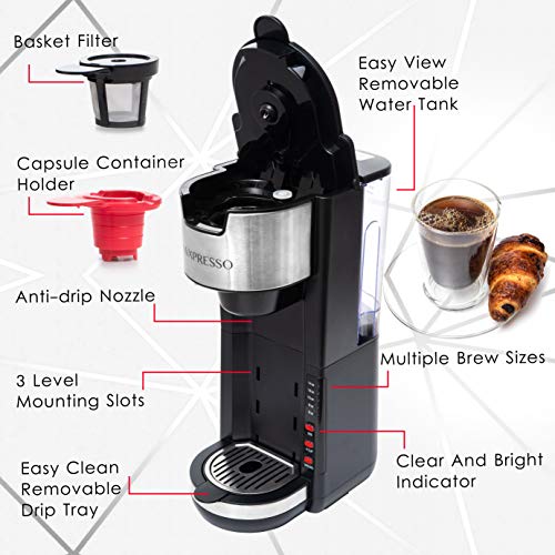 Mixpresso シングルサーブ 2 in 1 コーヒーブリューワー Kカップポッド対応 (ブラック)_2