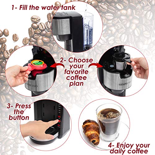 Mixpresso シングルサーブ 2 in 1 コーヒーブリューワー Kカップポッド対応 (ブラック)_1