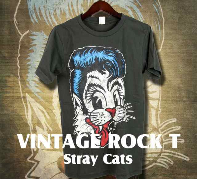 古着テイストロックTシャツ Stray Cats ストレイ キャッツ リーゼント ...