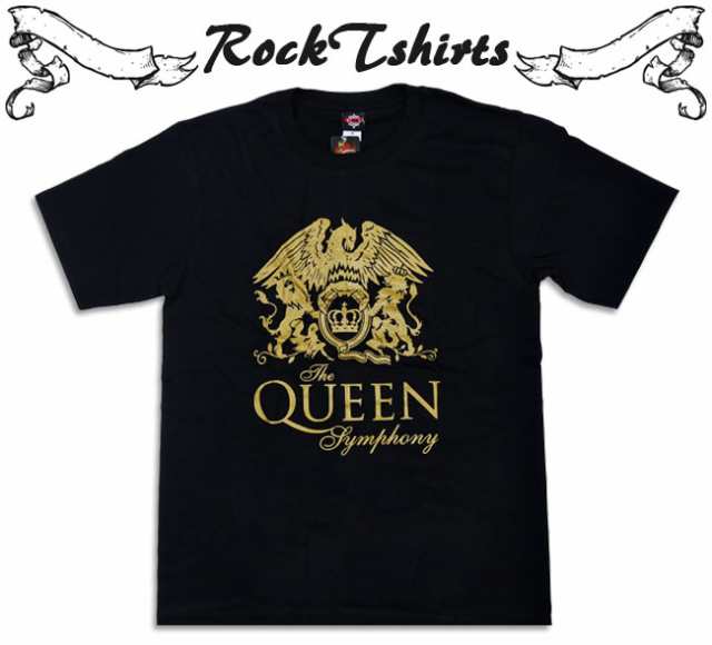 ロックTシャツ QUEEN クイーン 金色のロゴ バンドTシャツ メンズ