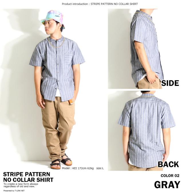 ノーカラーシャツ ストライプ メンズ 半袖 襟無しシャツ バンド 2カラー M L スタンドカラーシャツ レディース 大きいサイズ 夏服の通販はau Pay マーケット T Link Au Pay マーケット店