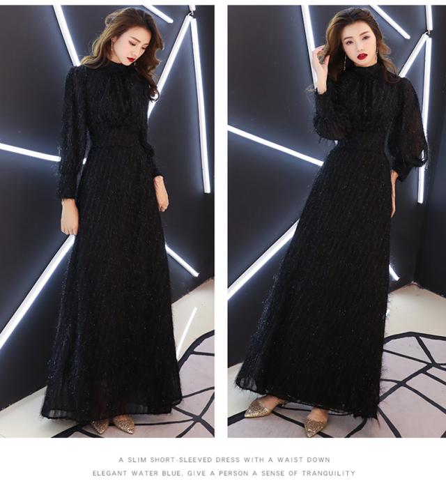 新作 高品質 黒 ロングドレス パーティードレス ワンピース ロング